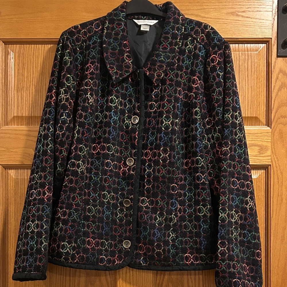 Christopher & Banks Black Love Circle Pattern ButtonUp Blazer Size Large